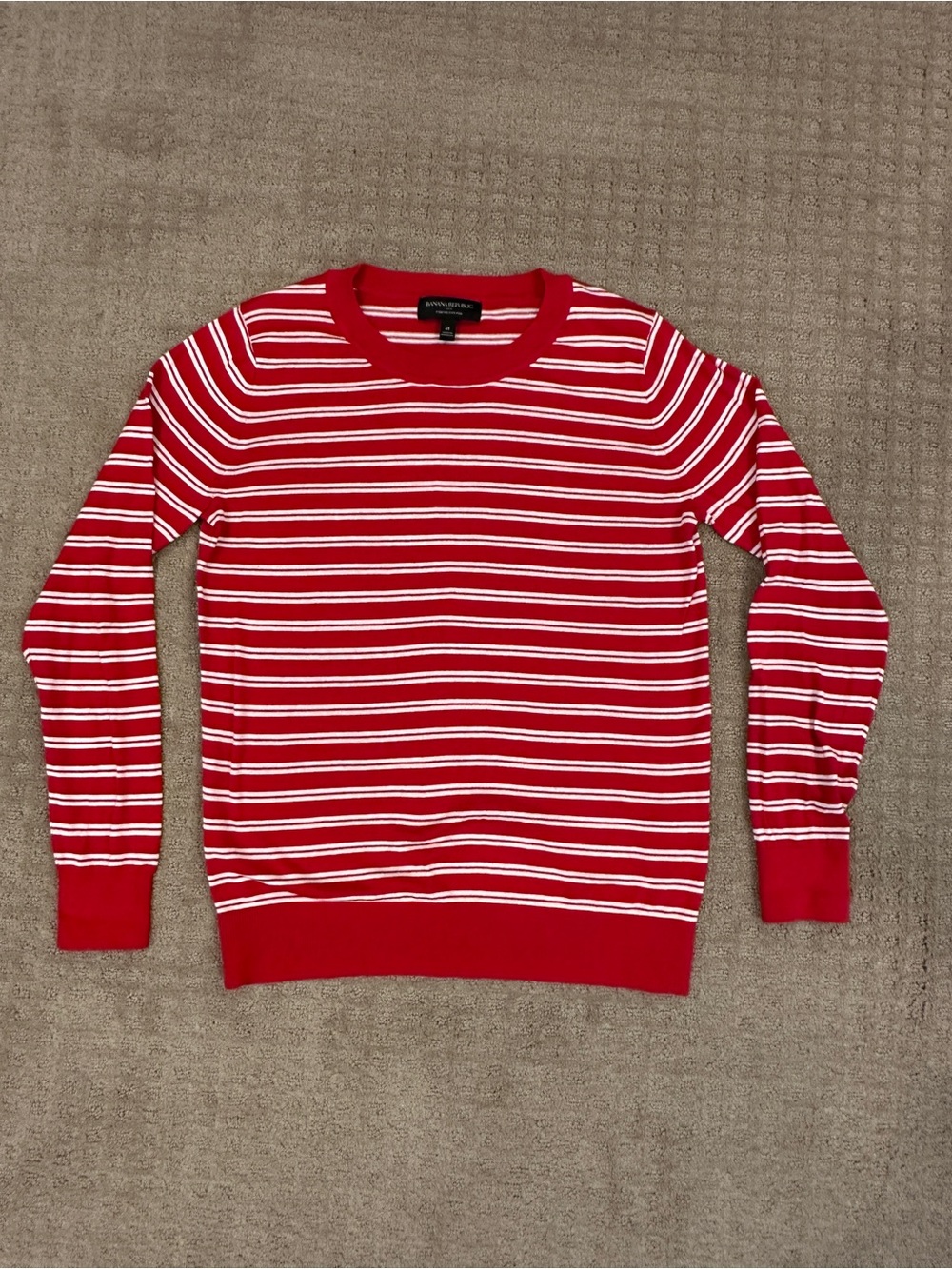 Banana Republic Red and White Striped Crewneck Sweater - Womens